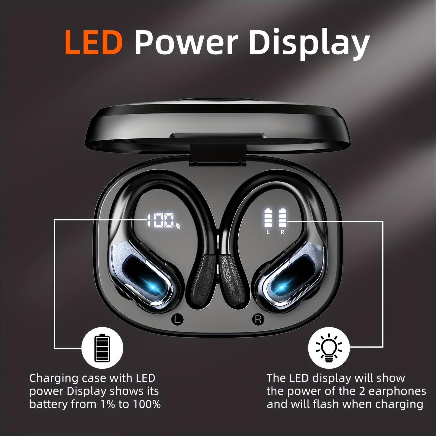 LIFEBEE New Wireless Earbuds for Running Sports, Wireless Earphones with Earhooks Pure Bass Sound, Over Ear Headphones ENC Noise Cancelling with Dual-LED Display, Earphones Built-in Microphone