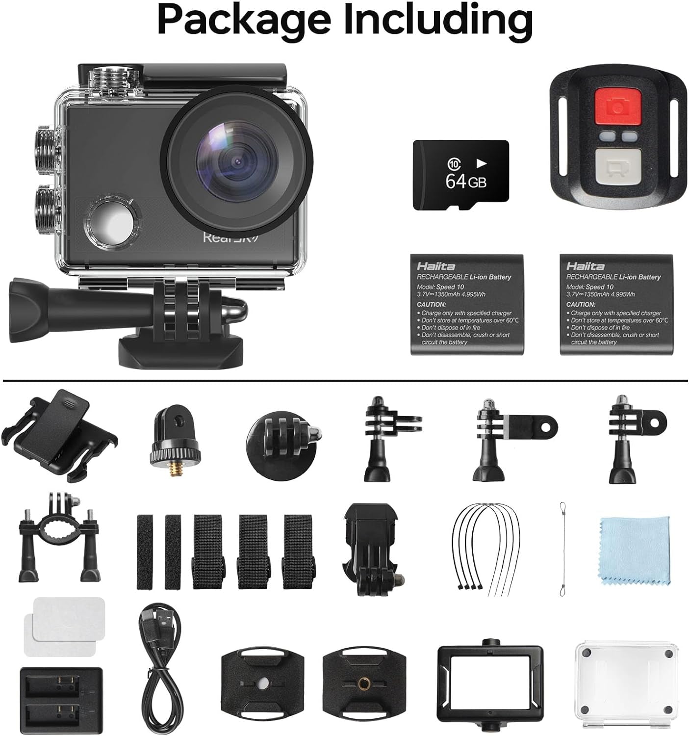 Speed 10 Action Camera 5K 30FPS Waterproof Camera Underwater 131 FT with EIS, Remote Control Sports Camera 5X Zoom with 64GB SD Card and 2 Battery