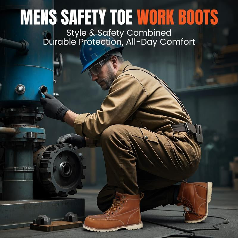 #Laborday DURAWERK Men'S Composite Toe Work Boots, Non-Slip Safety Shoes, Water-Resistant Leather Construction Boots