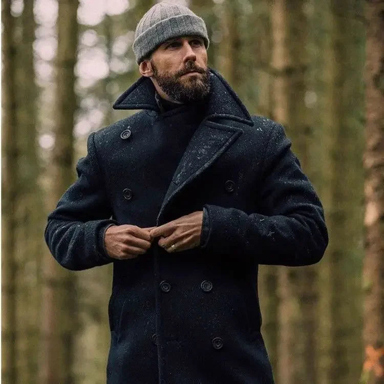Men's British Woolen Overcoat for Autumn and Winter 2024, European and American Casual Lapel Single-breasted Solid Color Coat