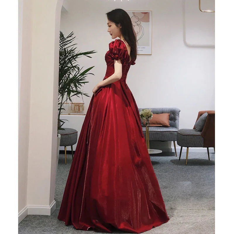 Evening Dress Red Bridal Toast Wear New V-neck Sexy Short Sleeve Long Skirt Backless Dinner Dresses Formal Dress Women Elegant