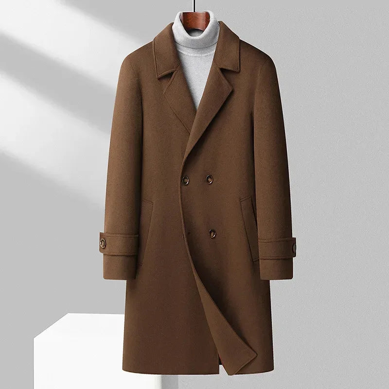 Top Quality Winter Wool Long Coats for Men Double-breasted Padded Cotton Woolen Long Coat Warm Business Mens Windbreaker Jacket