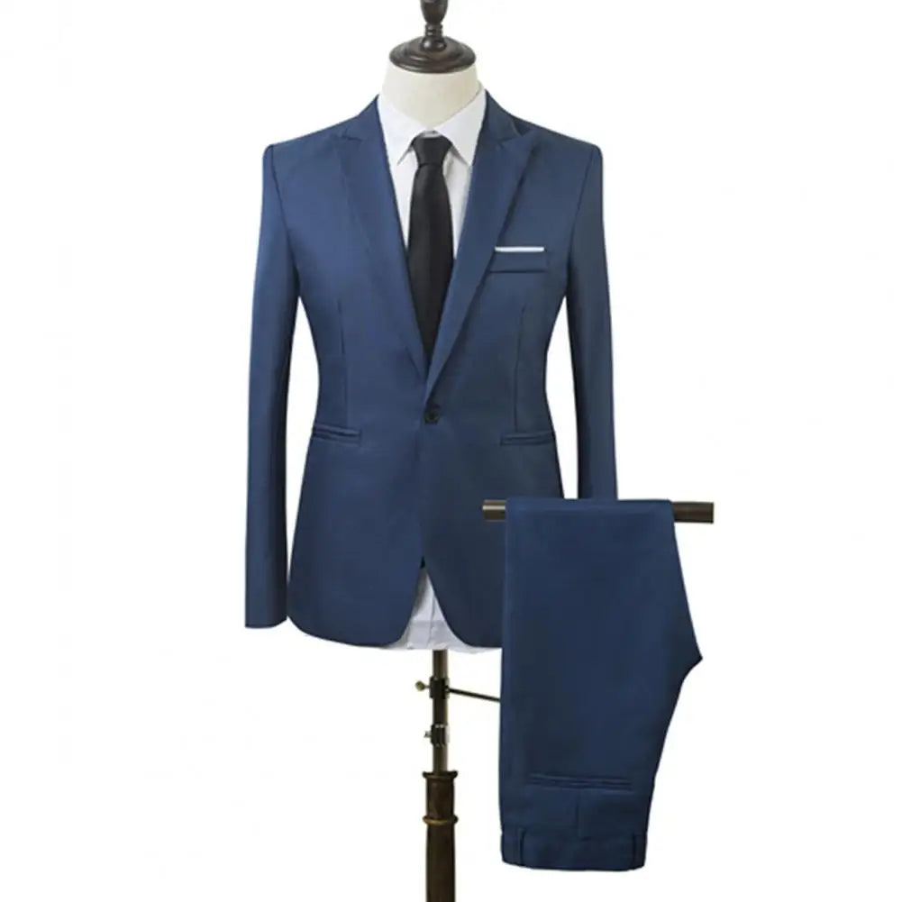 Men Slim Fit Business Suit One Button Formal Two-Piece Suit Boutique Business Dress Wedding Groom Suit Coat Blazers Trousers
