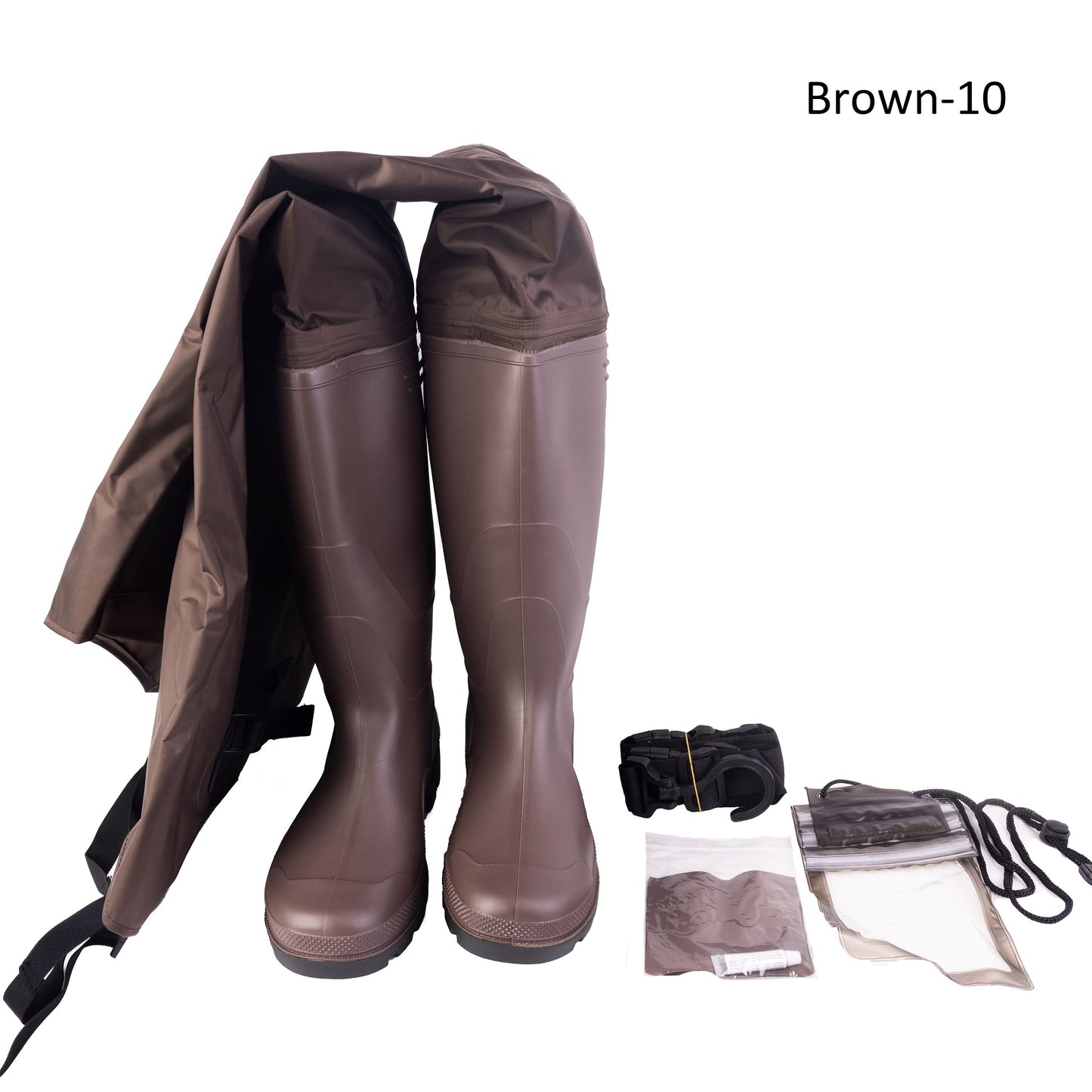 Waterproof Nylon PVC Coating Hip Wader - 1 Pair Brown Outdoor Pants for Farming/Fishing - Drying Hook and Waterproof Phone Case