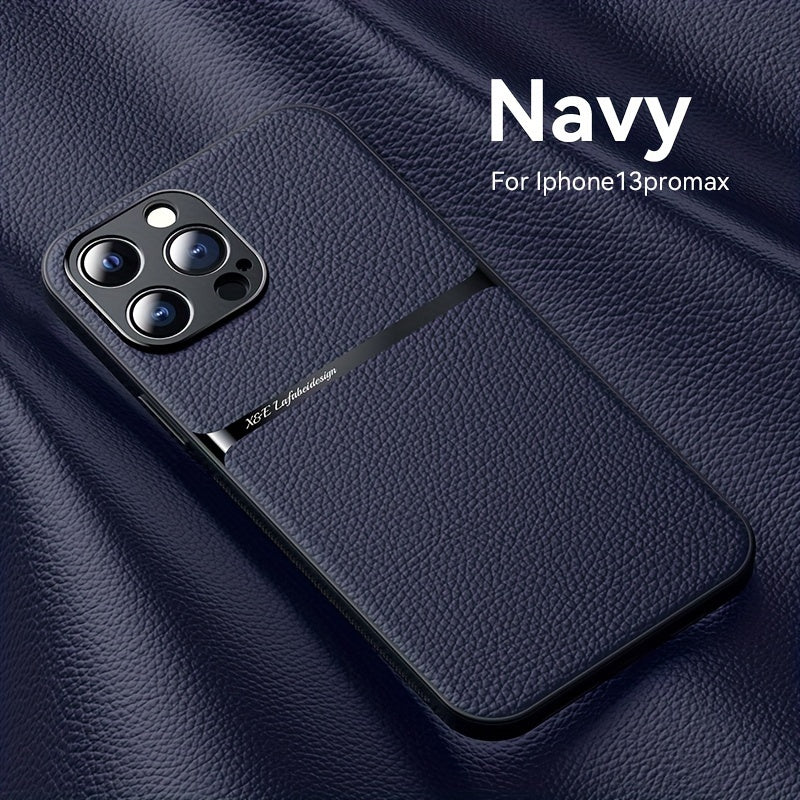 Litchi Pattern PU Leather Phone Case For Iphone15promax With Built-in Magnetic Suction 14 Promax Luxury Style 11 PU Leather 13 Promax Full Package Fall Protection Case