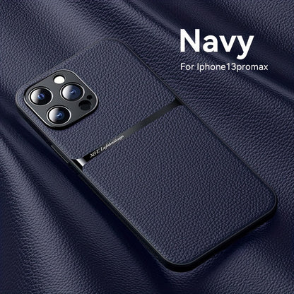 Litchi Pattern PU Leather Phone Case For Iphone15promax With Built-in Magnetic Suction 14 Promax Luxury Style 11 PU Leather 13 Promax Full Package Fall Protection Case