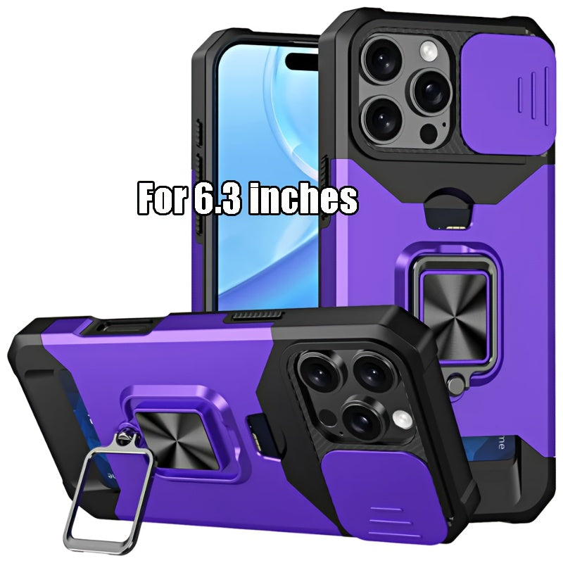 Heavy-Duty Shockproof Phone Case with a Metal Stand And Card Slot, Compatible with for iphone 17 Pro Max, 16 Pro Max, 15 Pro Max, And 14 Pro Max.