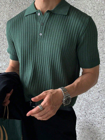 Manfinity Hypemode Men'S Solid Color Rib-Knit Polo Shirt