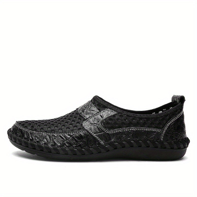 Mens Breathable Lightweight Solid Color Round Toe Slip-On Loafers - Wear-Resistant Non-Slip Rubber Sole, EVA Insole, Fabric Upper for Comfortable Walking, Hiking, Spring and Summer Outdoor Activities