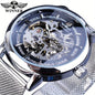 Stainless Steel Automatic Mens Watch - Fashionable Hollow Design, Mesh Strap, Water-resistant for Business & Casual Wear