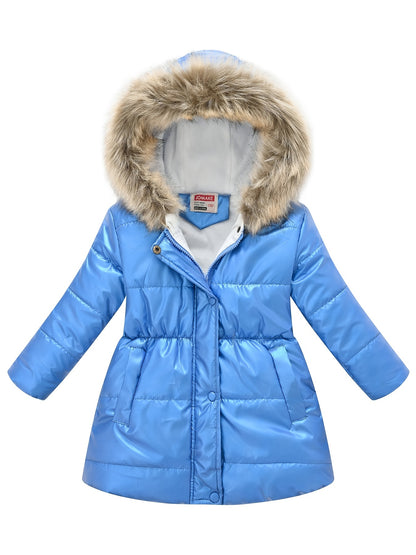 Children's Winter New Style Thickened Glossy Hooded Jacket for Boys and Girls, Mid-Length