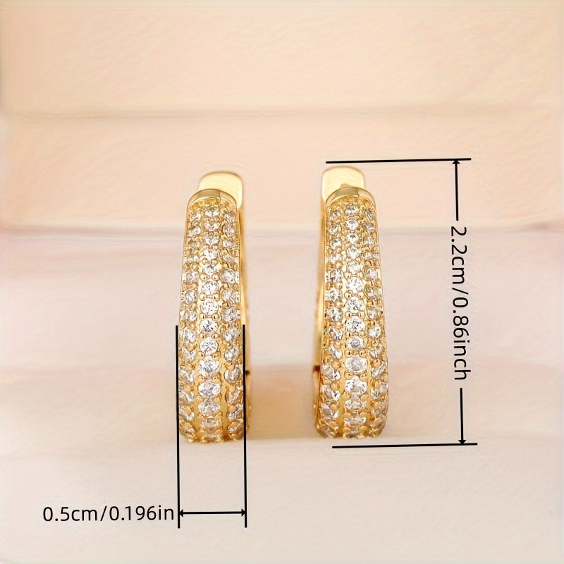 READKISS Elegant 18K Golden Plated Hoop Earrings with Micro Pave Synthetic Zirconia for Women – Sparkling Bridal & Fashion Jewelry for Weddings, Parties, and Casual Attire