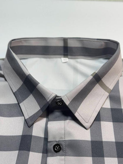 Men'S Plaid Print Long Sleeve Dress Shirt, Casual Comfy Collared Button Design Top for Work Office Business, Men'S Clothes for All Seasons, Menswear