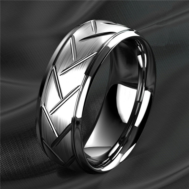 1pc 8MM Luxury Black Titanium Steel Ring - High Quality, Fashion Simple Design, Black Stainless Steel Wire Groove Tire Ring - For Men - Perfect Gift for Him - Anniversary, Birthday, Valentine's Day