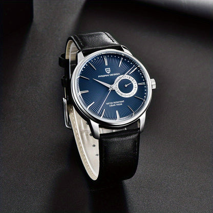 PAGAN DESIGN Fashion Casual Sports Watch Men Stainless Steel Waterproof Quartz Watch Leather Strap