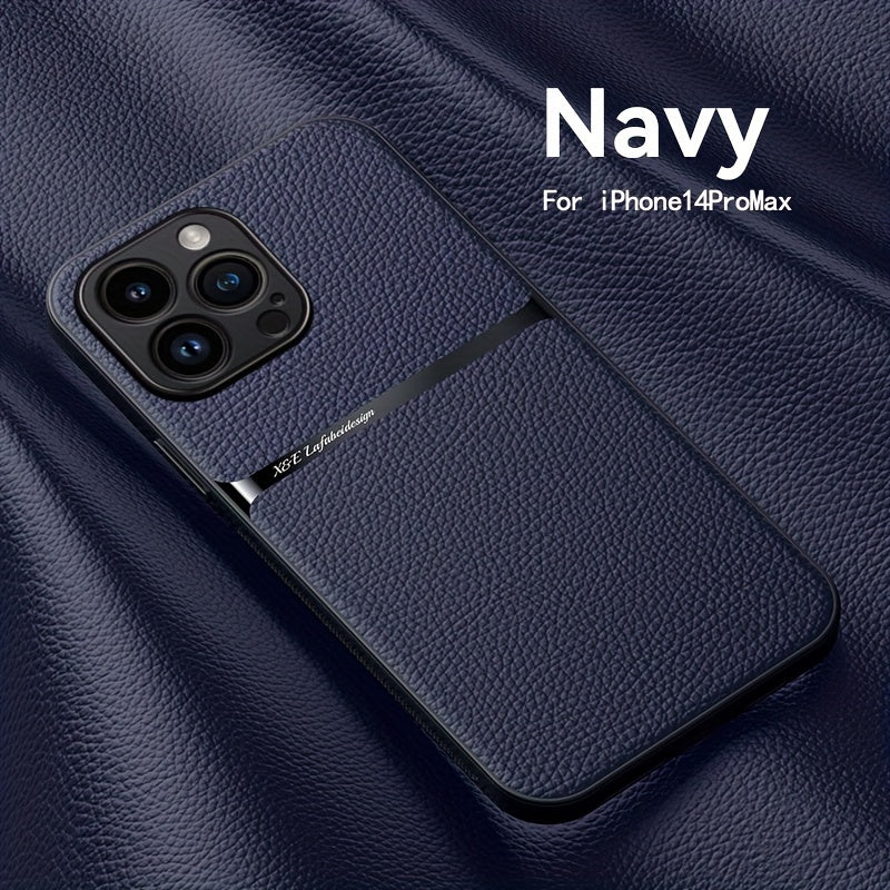 Litchi Pattern PU Leather Phone Case For Iphone15promax With Built-in Magnetic Suction 14 Promax Luxury Style 11 PU Leather 13 Promax Full Package Fall Protection Case