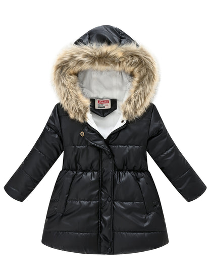 Children's Winter New Style Thickened Glossy Hooded Jacket for Boys and Girls, Mid-Length