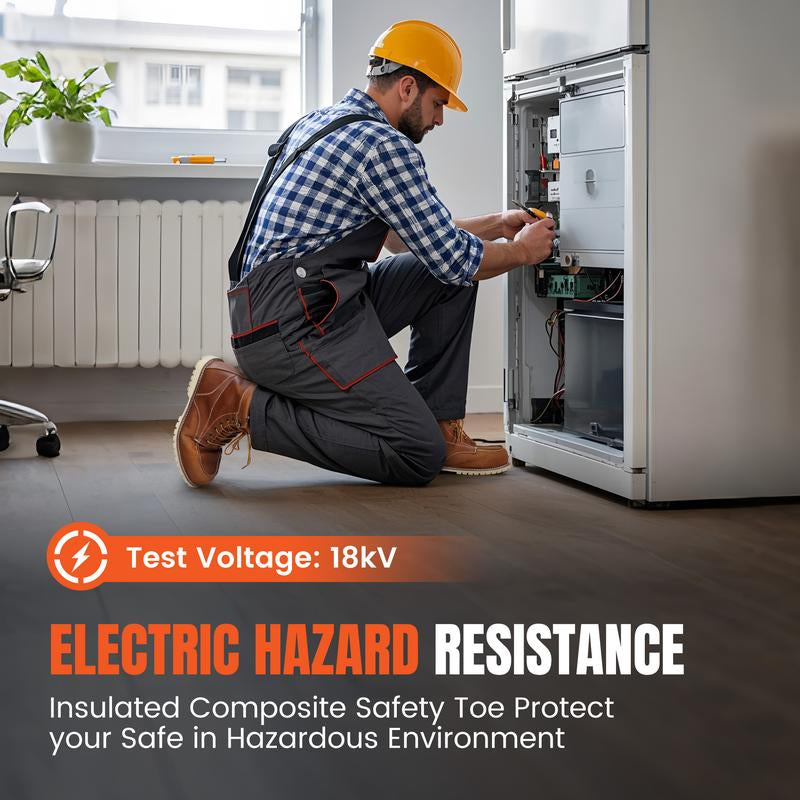 #Laborday DURAWERK Men'S Composite Toe Work Boots, Non-Slip Safety Shoes, Water-Resistant Leather Construction Boots