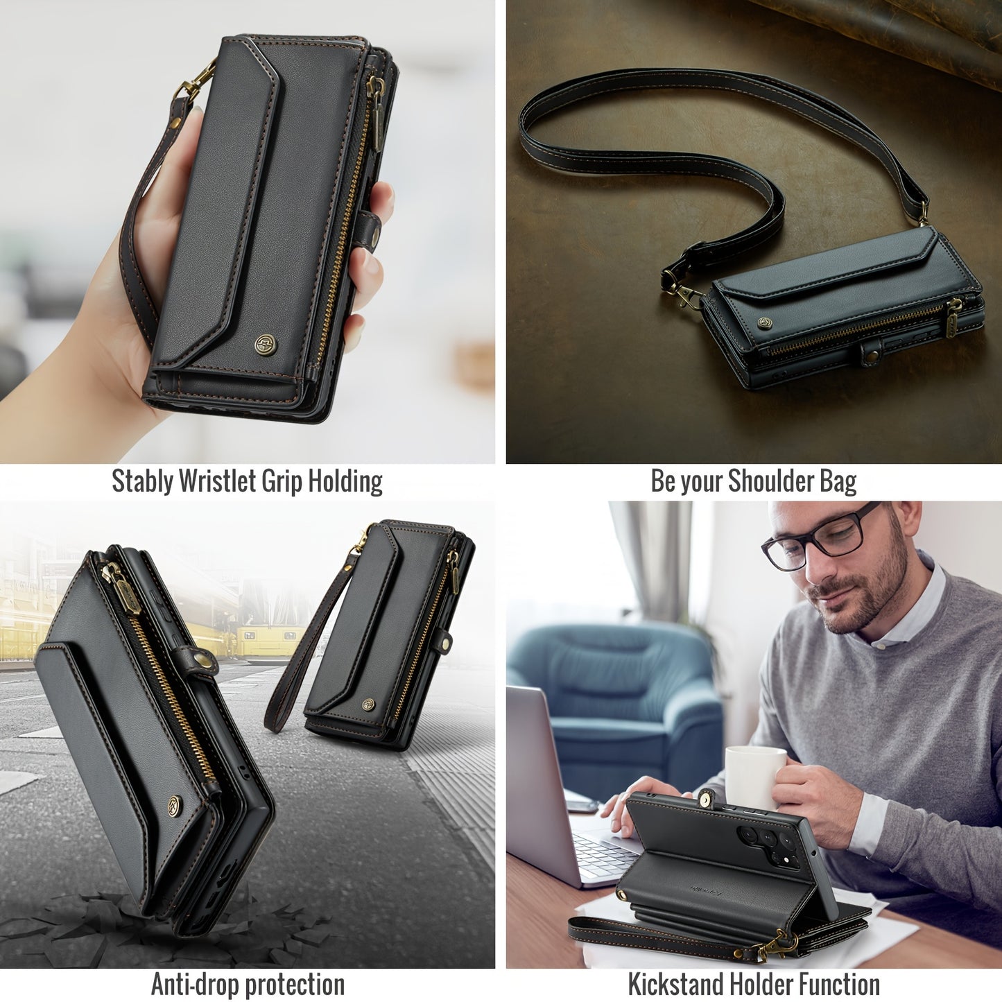 New Wallet Phone Case Wrist Shoulder Strap Lanyard Flip Magnetic Clasp Card Holder Kickstand Women Small Crossbody Handbag For Samsung Galaxy Note10+ 20 S24 S23 S22 S21 S20 S10 Plus Ultra FE Coin Purse A01 A04 A12 A13 A14 A22