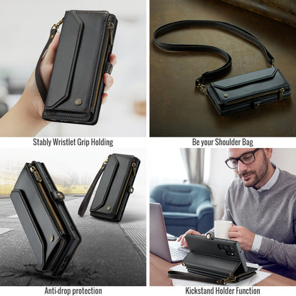 New Wallet Phone Case Wrist Shoulder Strap Lanyard Flip Magnetic Clasp Card Holder Kickstand Women Small Crossbody Handbag For Samsung Galaxy Note10+ 20 S24 S23 S22 S21 S20 S10 Plus Ultra FE Coin Purse A01 A04 A12 A13 A14 A22
