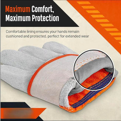 Leather Work Gloves for Men - Heavy Duty Premium Split Cowhide Leather Palm Working Gloves for Construction, Equipment Operation, Demolition, Landscaping, & DIY Projects