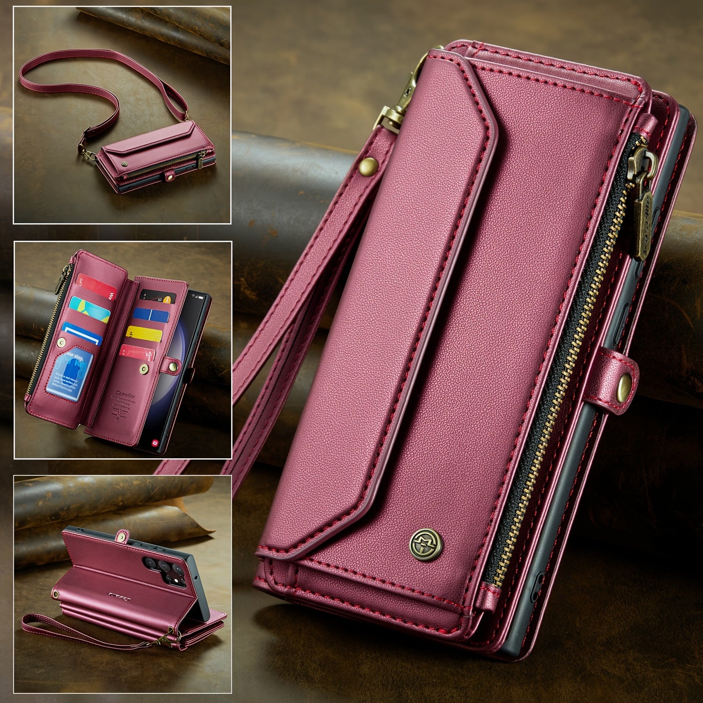 New Wallet Phone Case Wrist Shoulder Strap Lanyard Flip Magnetic Clasp Card Holder Kickstand Women Small Crossbody Handbag For Samsung Galaxy Note10+ 20 S24 S23 S22 S21 S20 S10 Plus Ultra FE Coin Purse A01 A04 A12 A13 A14 A22