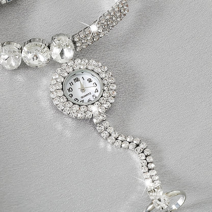 Sparkling Rhinestone Tassel Watch Bracelet - Timeless Round Glass Dial for Women - Elegant Dress-Up Essential with Glamorous Charm