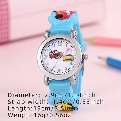 1pc Boys Girls Teen Cute Car Print Round Dial Quartz Watch For Gift Daily Life