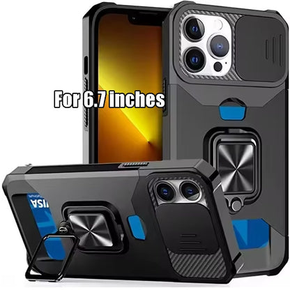 Heavy-Duty Shockproof Phone Case with a Metal Stand And Card Slot, Compatible with for iphone 17 Pro Max, 16 Pro Max, 15 Pro Max, And 14 Pro Max.