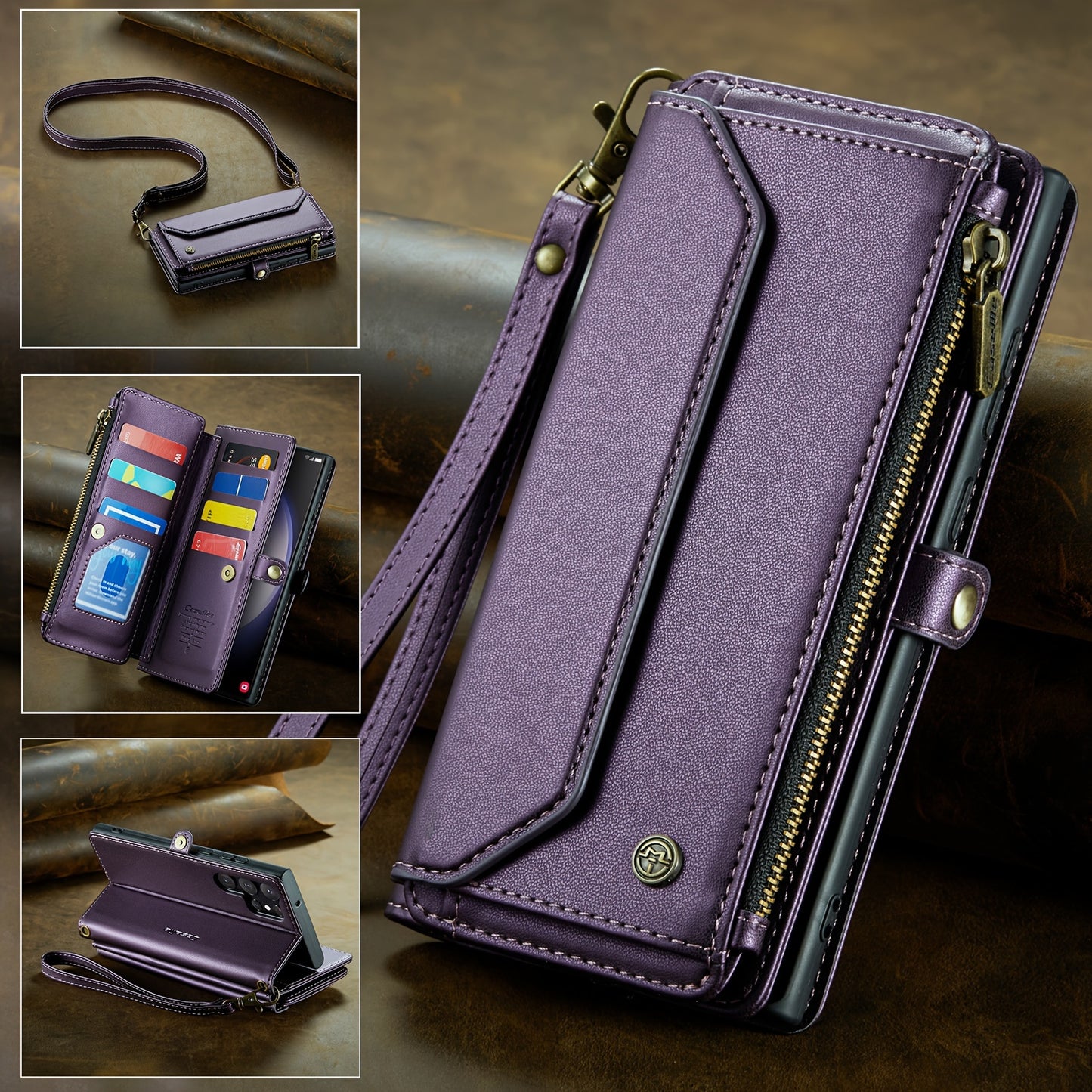 New Wallet Phone Case Wrist Shoulder Strap Lanyard Flip Magnetic Clasp Card Holder Kickstand Women Small Crossbody Handbag For Samsung Galaxy Note10+ 20 S24 S23 S22 S21 S20 S10 Plus Ultra FE Coin Purse A01 A04 A12 A13 A14 A22
