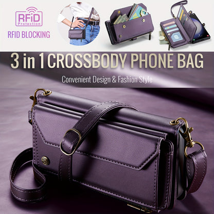 New Wallet Phone Case Wrist Shoulder Strap Lanyard Flip Magnetic Clasp Card Holder Kickstand Women Small Crossbody Handbag For Samsung Galaxy Note10+ 20 S24 S23 S22 S21 S20 S10 Plus Ultra FE Coin Purse A01 A04 A12 A13 A14 A22