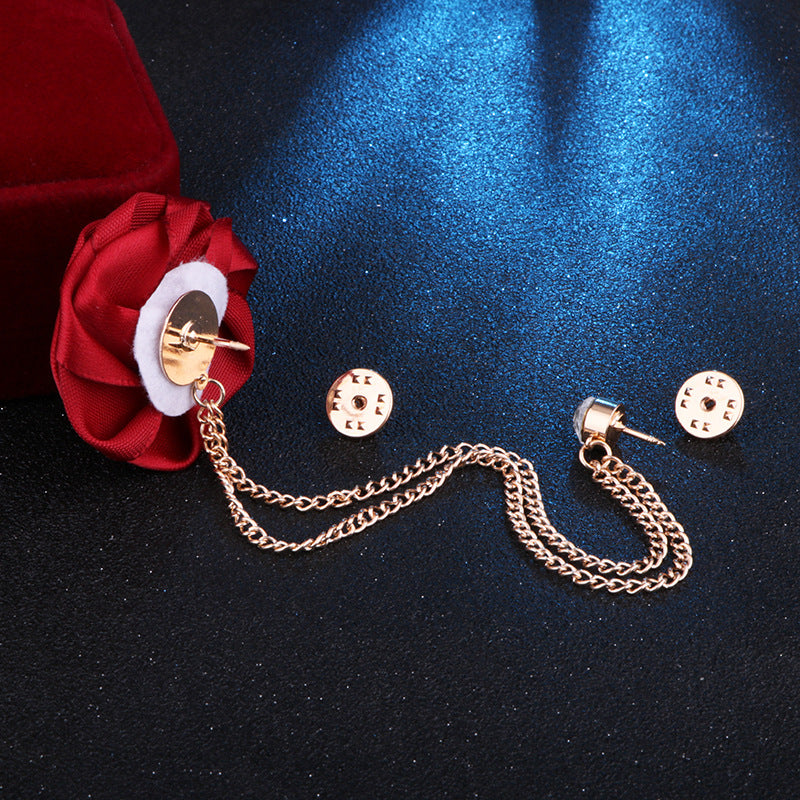 Men's Wedding Ceremony Groom Brooch - Handmade Rose Chain Brooch - For Grooms - Perfect for Wedding Occasions - Ideal Gift for Weddings & Anniversaries