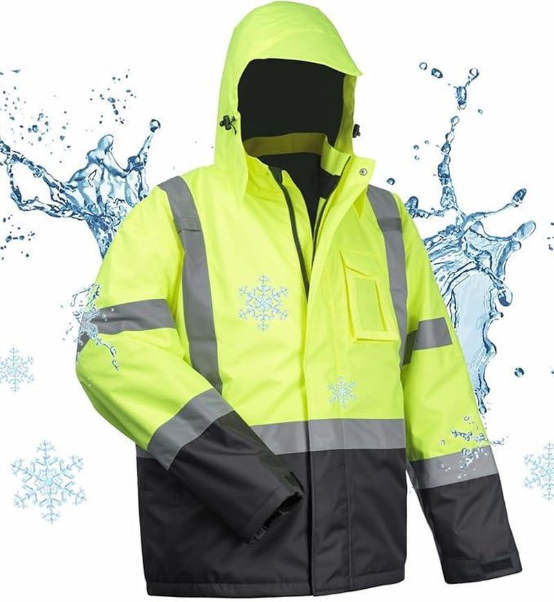 Toolant Warm Safety Jackets for Men, High Visibility Reflective Work Jackets, Waterproof Construction Coats for Cold Weather