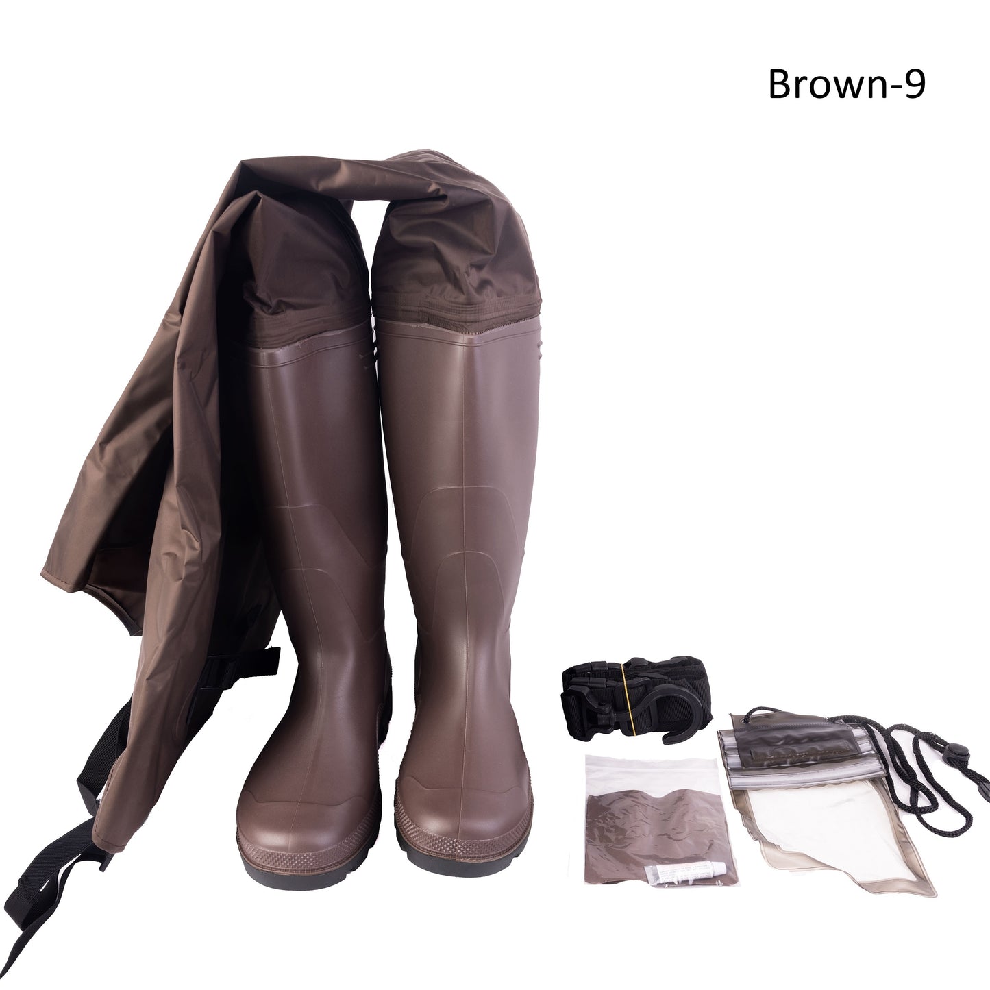 Waterproof Nylon PVC Coating Hip Wader - 1 Pair Brown Outdoor Pants for Farming/Fishing - Drying Hook and Waterproof Phone Case