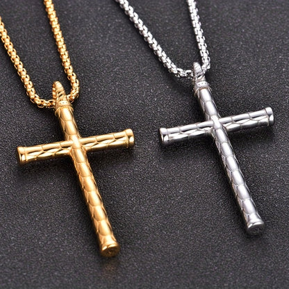 1pc Men's Religious Cross Pendant Choker Necklace - Stainless Steel Chain - Golden/Silvery Color - Fashion Jewelry - Perfect Gift for Men