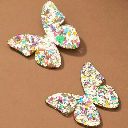 Creative Butterfly Design With Colorful Sequins Decor Stud Earrings Elegant Party Style Acrylic Jewelry Female Gift