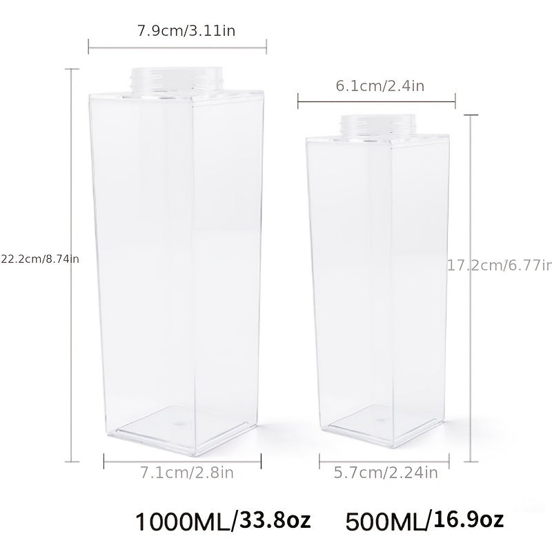 16.91oz/33.81oz Square Milk Cups/Creative Transparent Plastic Water Bottle/Travel Big Water Bottles