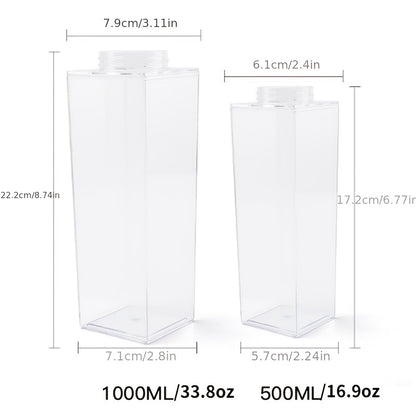 16.91oz/33.81oz Square Milk Cups/Creative Transparent Plastic Water Bottle/Travel Big Water Bottles