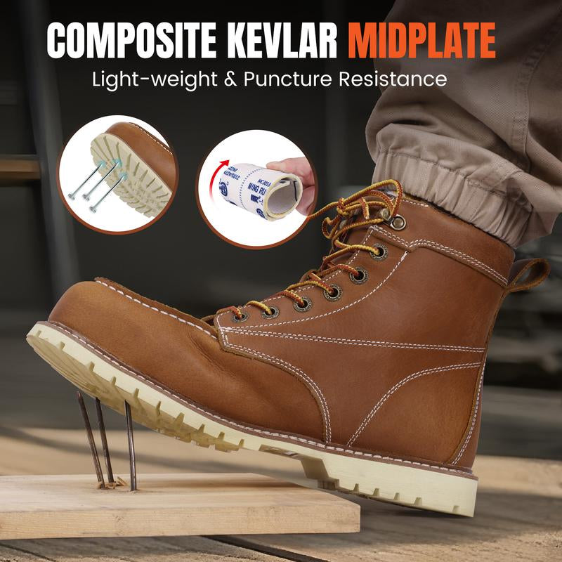 #Laborday DURAWERK Men'S Composite Toe Work Boots, Non-Slip Safety Shoes, Water-Resistant Leather Construction Boots