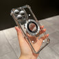 Luxury Magnetic Holder Wireless Charging Plating Clear Phone Case For IPhone 11/12/13/14/15 Pro Max Plus Shockproof Transparent Hard Phone Back Cover With Bracket