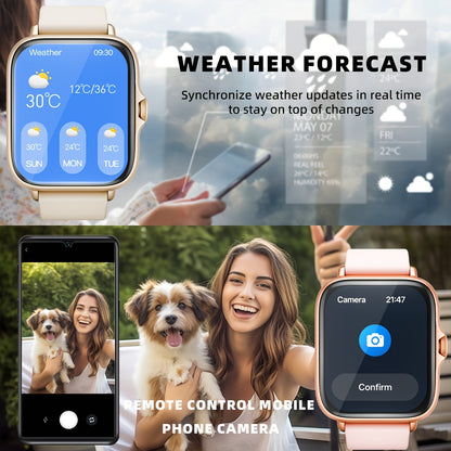 1.83'' Full Touch Screen Smart Watch |, Message Alerts, Call Answering, Sports Pedometer, Health Monitoring, Compatible with Iphone/Android, Alloy Body, Silicone Strap, DESERTCAT - Ideal Gift for And Birthdays