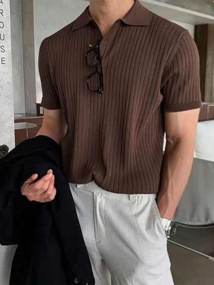 Manfinity Hypemode Men'S Solid Color Rib-Knit Polo Shirt