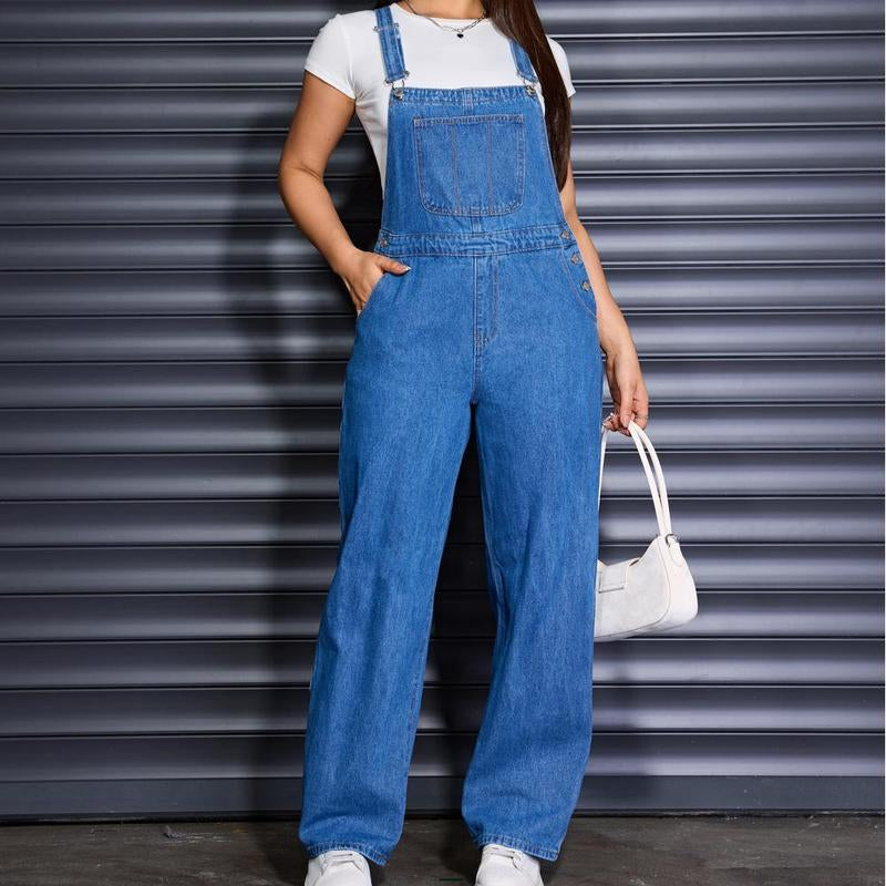 Flvsun- Women'S Denim Overalls, Casual Adjustable Strap Denim Overalls for Daily Wear, Ladies Clothes for All Seasons Overall Romper