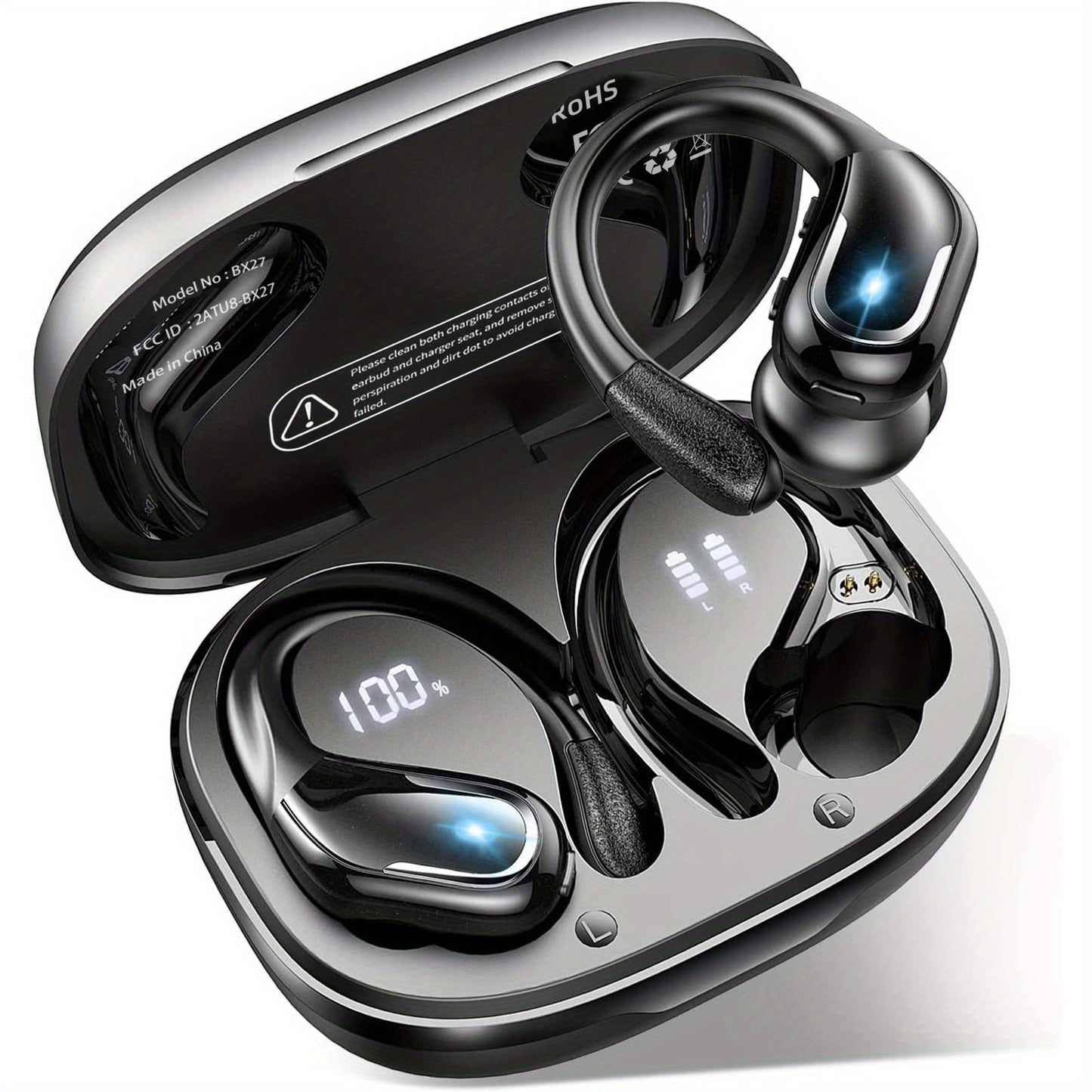 LIFEBEE New Wireless Earbuds for Running Sports, Wireless Earphones with Earhooks Pure Bass Sound, Over Ear Headphones ENC Noise Cancelling with Dual-LED Display, Earphones Built-in Microphone