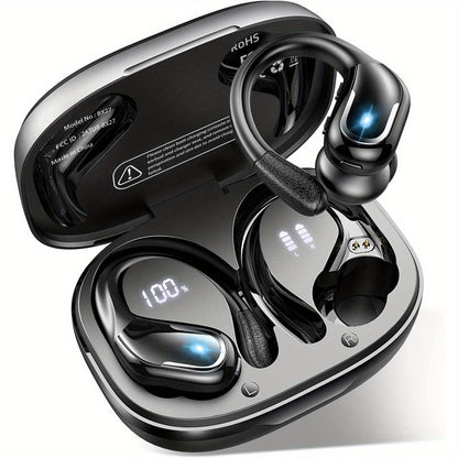 LIFEBEE New Wireless Earbuds for Running Sports, Wireless Earphones with Earhooks Pure Bass Sound, Over Ear Headphones ENC Noise Cancelling with Dual-LED Display, Earphones Built-in Microphone