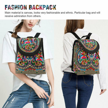 GUDAOBELL Vintage Embroidered Women's Backpack, Ethnic Style Travel Daypack  Bag, Tote Shoulder Bag