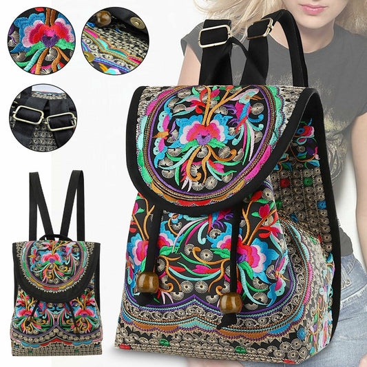 GUDAOBELL Vintage Embroidered Women's Backpack, Ethnic Style Travel Daypack  Bag, Tote Shoulder Bag