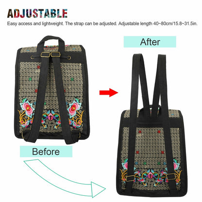 GUDAOBELL Vintage Embroidered Women's Backpack, Ethnic Style Travel Daypack  Bag, Tote Shoulder Bag