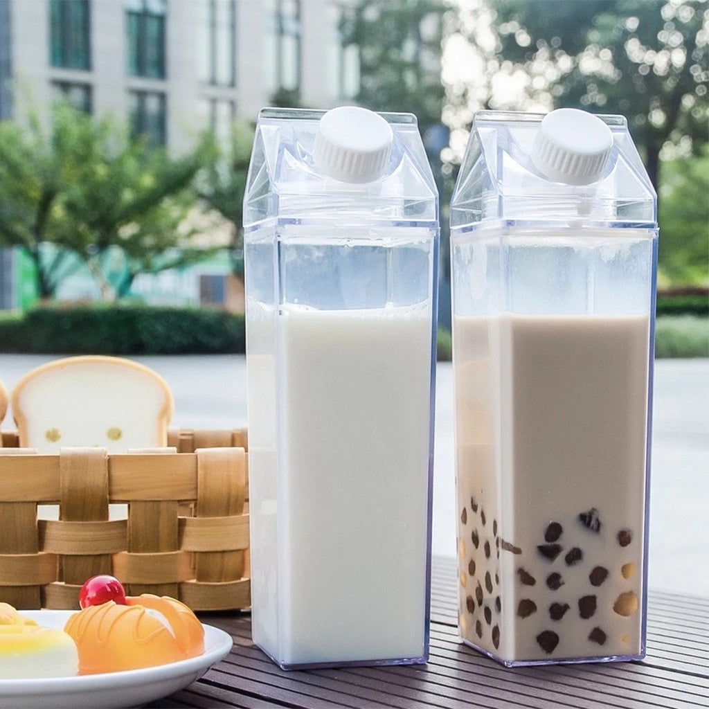 16.91oz/33.81oz Square Milk Cups/Creative Transparent Plastic Water Bottle/Travel Big Water Bottles