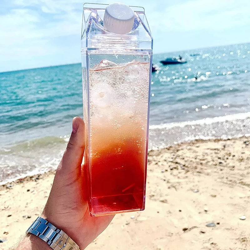 16.91oz/33.81oz Square Milk Cups/Creative Transparent Plastic Water Bottle/Travel Big Water Bottles